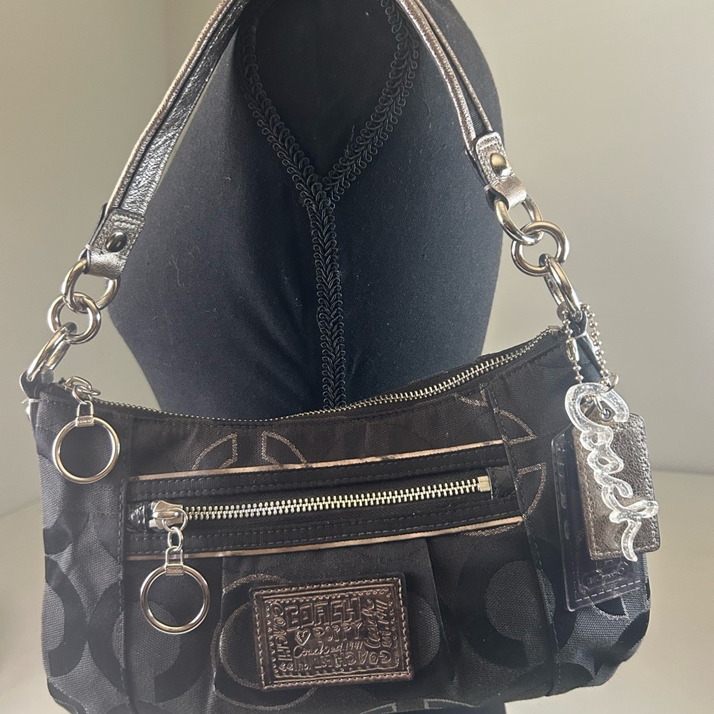Coach Poppy Bag Black & Silver Women's Coach Purse Y2K Black Canvas "C" Logo - Picture 5 of 12